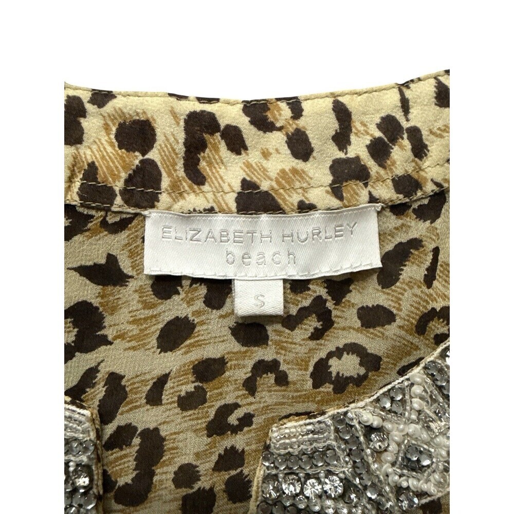 Elizabeth Hurley 100% Silk Beach Sheer Leopard Beaded Tunic Dress Cover Up - Picture 5 of 10